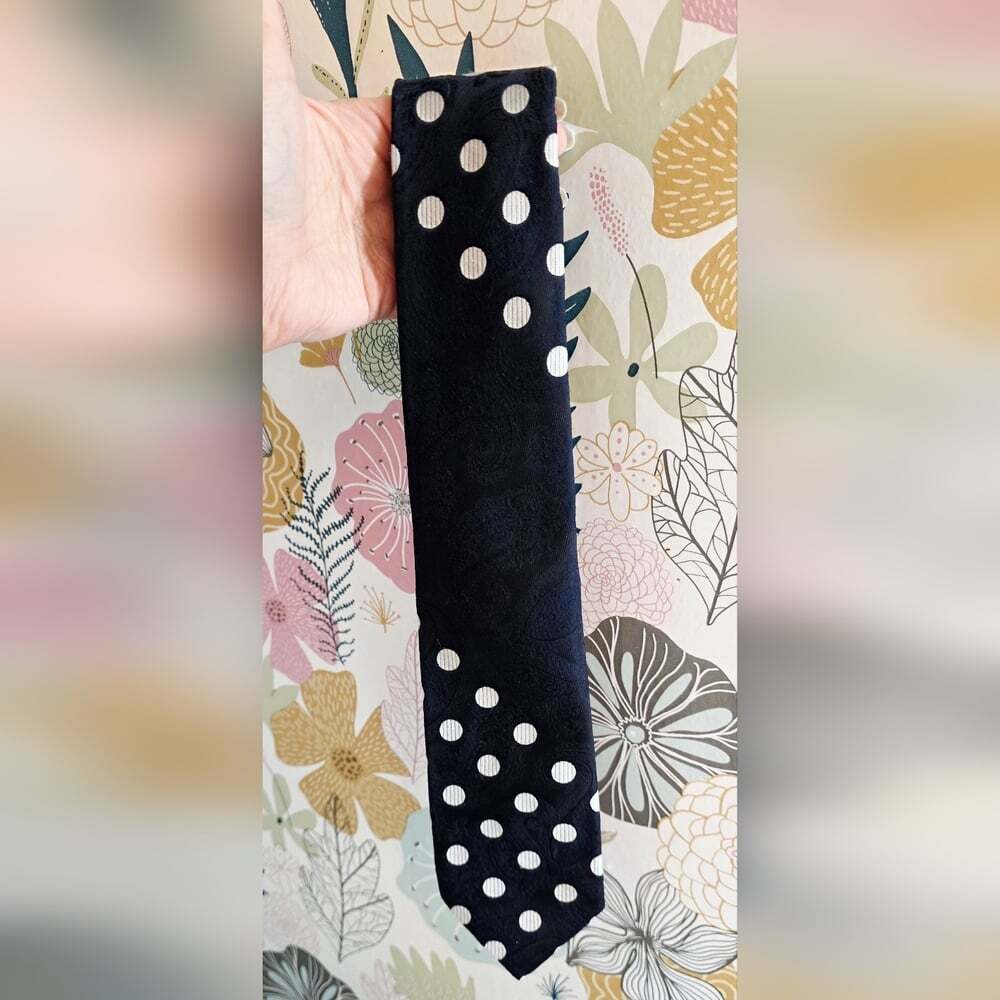 Vintage Navy and White Polka Dot Tie by Yves Saint‎ Laurent Paris